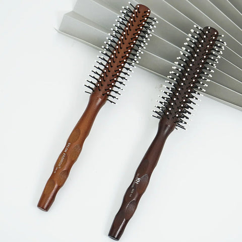 Natural Wood Handle Round Barrel Hair Comb Anti Static Brush Hair Round Comb Styling Tools For Thin Or Short Hair Men Women Use