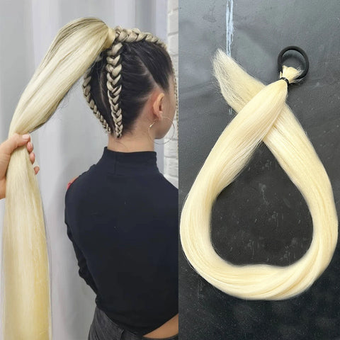 Synthetic 28Inch Long Straight Ponytail Purple DIY Braided Ponytail With Rubber Band Halloween Hair Accessories For Woman