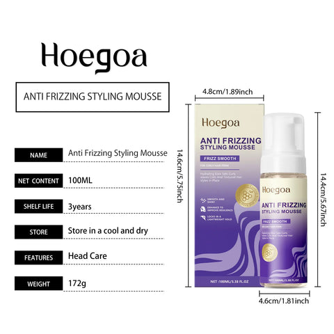 Hoegoa 100ml Curling Hair Styling Mousse Fluffy Hair Long Last Smooth Shine Anti Frizz Natural Volume Moisturizing Hair Mousse