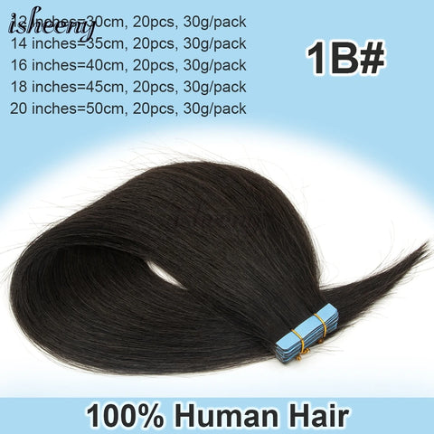 Blonde Invisible Tape in Human Hair Extensions 12-20 inches 20pcs 30g/pack Natural Straight Hair Easy to Wear at Home for Women