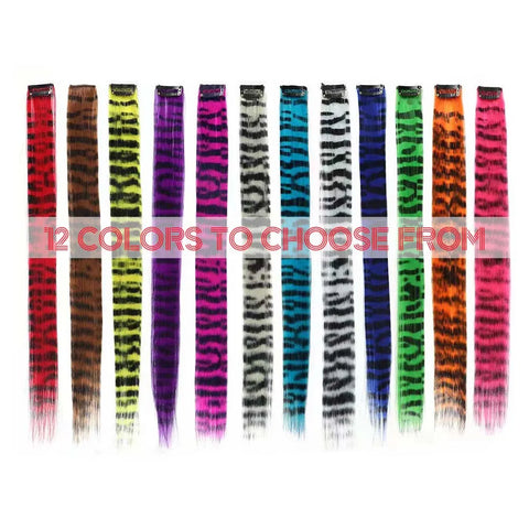 3pcs/set Stripe Printed Hair Colorful Long Straight Hair Pieces Synthetic Clip-in Hair Extensions for Daily Use Party Halloween