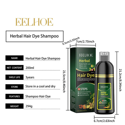 Eelhoe 200ml Herbal Hair Dye Shampoo Natural Black Coloring Cover Gray White Hair Fluffy Oil Control Nourish Hair Dyeing Shampoo