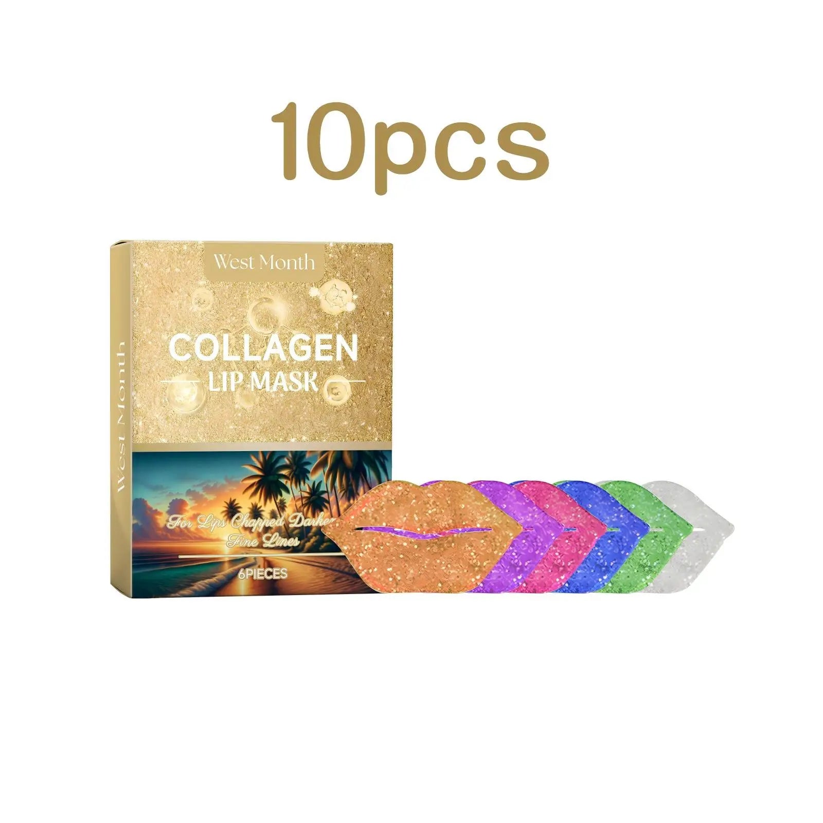 West&Month 6pcs Collagen Lip Mask Hydrating Firming Fade Lip Lines Nourishing Night Sleep Smooth Anti Dry Care Lips Plumper Mask