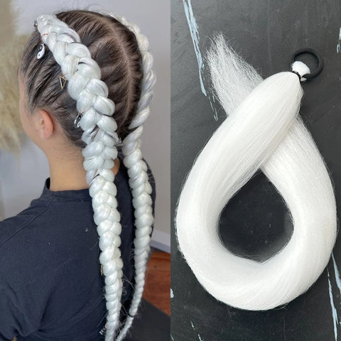 Synthetic 28Inch Long Straight Ponytail Purple DIY Braided Ponytail With Rubber Band Halloween Hair Accessories For Woman