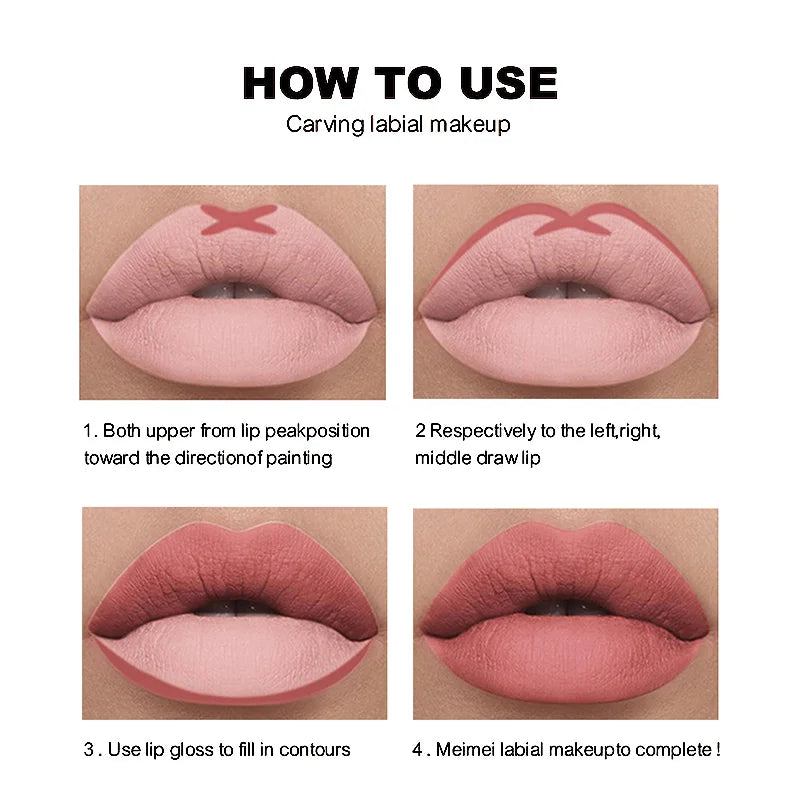 12Color Matte Lipstick Lipliner Kit  Velvet Lip Pencil Red Brown Lip Shadow Contour Tint Long Lasting Lip Liner Set