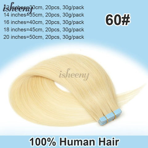 Blonde Invisible Tape in Human Hair Extensions 12-20 inches 20pcs 30g/pack Natural Straight Hair Easy to Wear at Home for Women