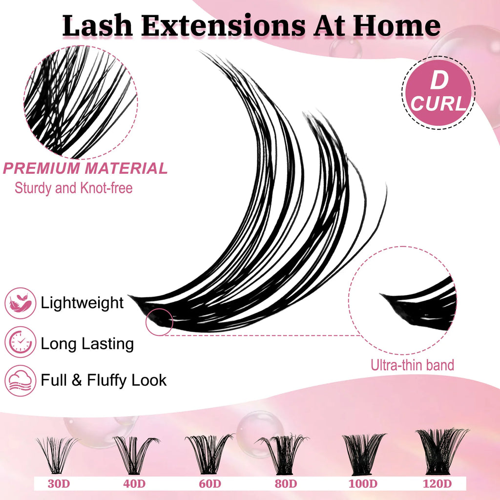 320PCS DIY Lash Kit Fierce 40D | D Curl Dense Manga Clusters 10-18mm | Ultra-Thin Band Individual Cluster Lashes with Bond Seal | Comfortable Home Self-Application Set