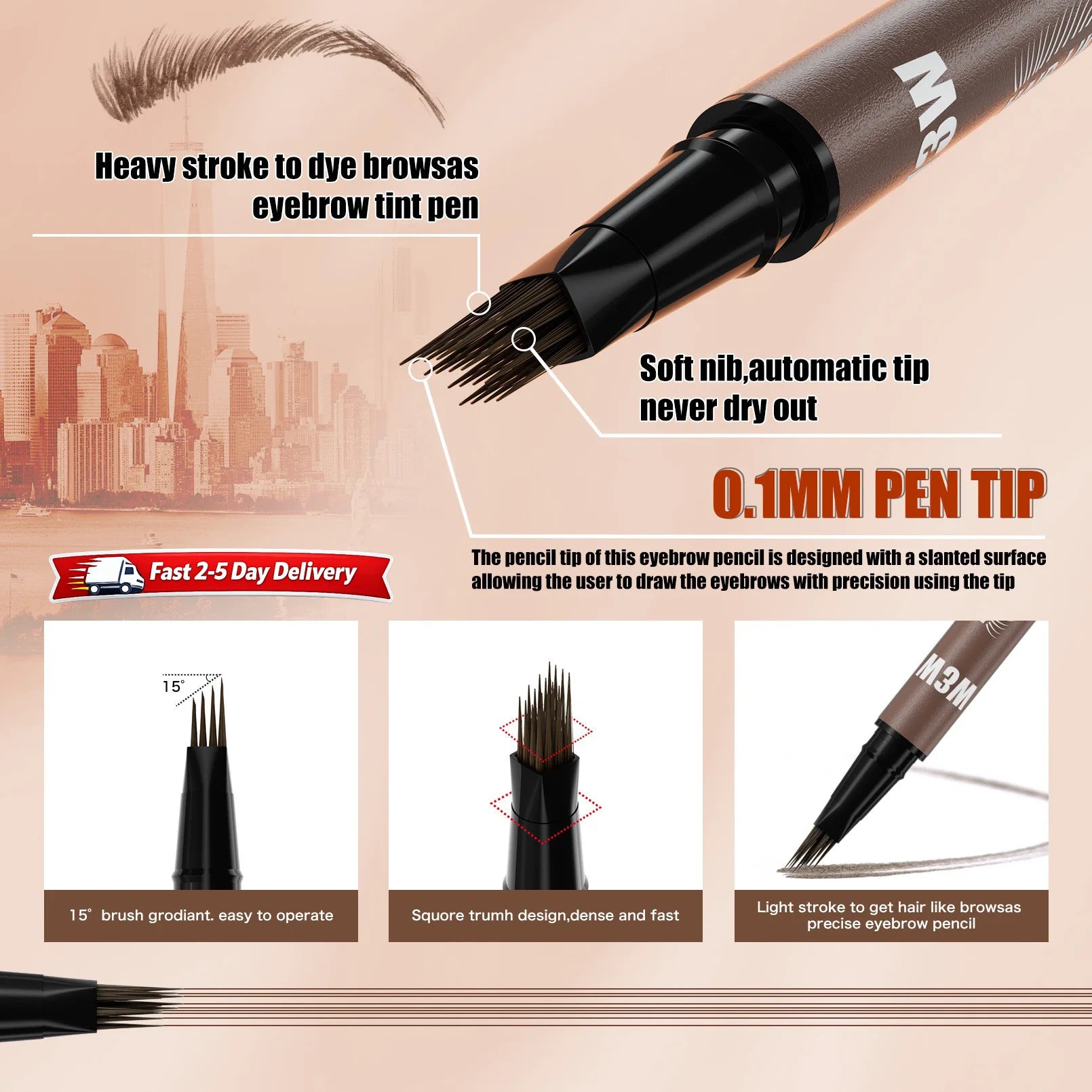 2PCS Eyebrow Pencil Dual End Brow Pen Waterproof Long Lasting Natural Hair Like Strokes Angled Tip Fine Brush For Women