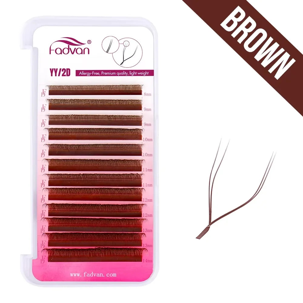 FADVAN YY Shape Eyelashes Extension 2D/3D Faux Mink L+/L/LU(M)/C/D/DD 8-15mm Black/Brown Premade Fan Lashes Extension Split Tip