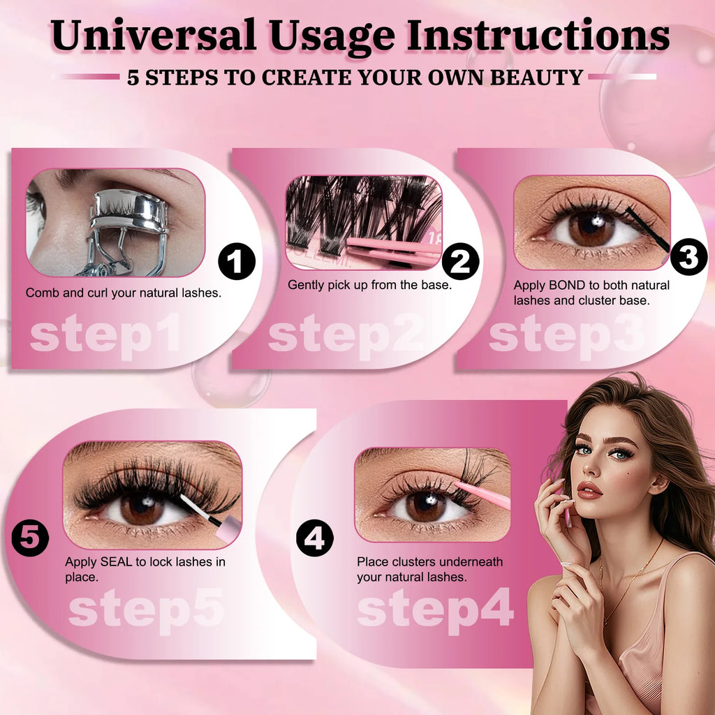 320PCS DIY Lash Kit Fierce 40D | D Curl Dense Manga Clusters 10-18mm | Ultra-Thin Band Individual Cluster Lashes with Bond Seal | Comfortable Home Self-Application Set