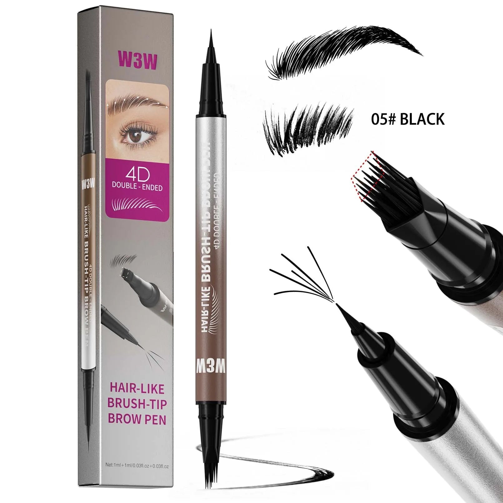 2PCS Eyebrow Pencil Dual End Brow Pen Waterproof Long Lasting Natural Hair Like Strokes Angled Tip Fine Brush For Women