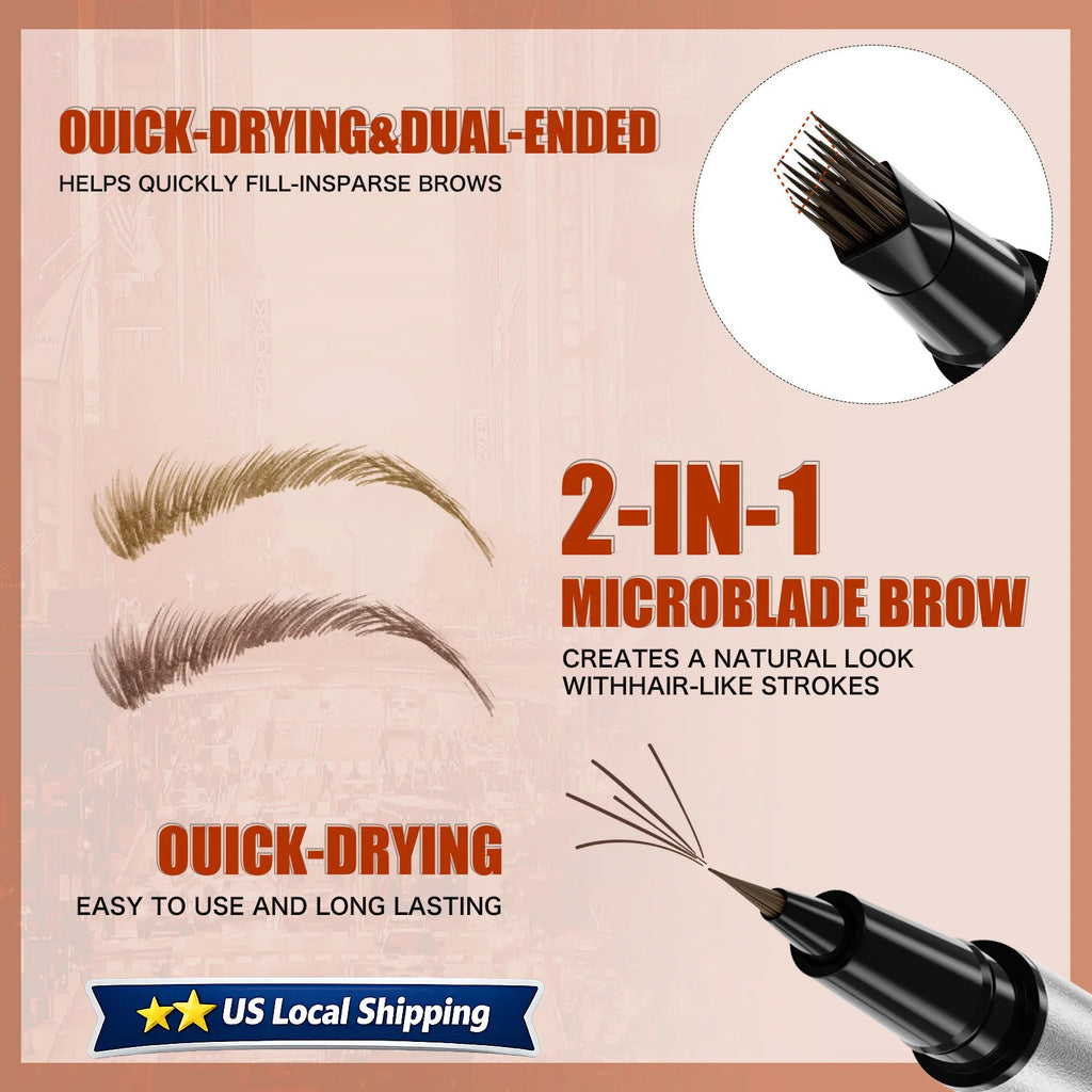 2PCS Eyebrow Pencil Dual End Brow Pen Waterproof Long Lasting Natural Hair Like Strokes Angled Tip Fine Brush For Women