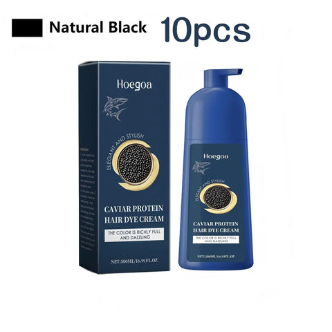 Hoegoa 500ml Caviar Protein Hair Dye Cream Natural Black Repair Gray White Hair Color Coverage Nourish Smooth Hair Dyeing Cream