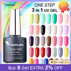 3 in 1 VENALISA  One Step Nail Gel Polish Full Coverage Gorgeous Color Soak off UV LED Nail Gel Varnish Nail Art Salon Lacquer