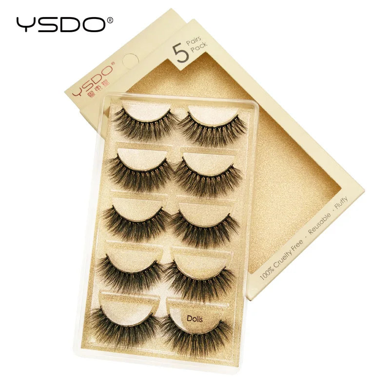 YSDO 5 Pairs Eyelashes Mink Strip Lashes Dramatic Eyelashes Natural 3D Mink Eyelashes Makeup False Eyelashes Cilios Maquiagem