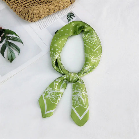 Fashion Cashew Flower Print Silk Scarf Women's Scarves Orange Silk Satin Head Scarves Bandana Hair Tie Band New Hair Accessories