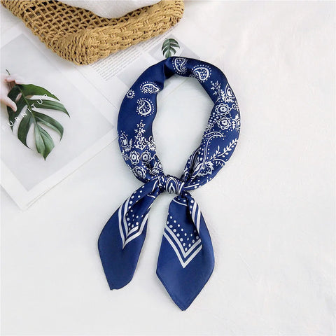 Fashion Cashew Flower Print Silk Scarf Women's Scarves Orange Silk Satin Head Scarves Bandana Hair Tie Band New Hair Accessories