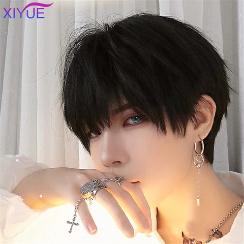 Short Synthetic Men's Breathable Wig Brown Men Boy Short Straight Cosplay Men Party Black Heat Resistant Synthetic Hair Wig