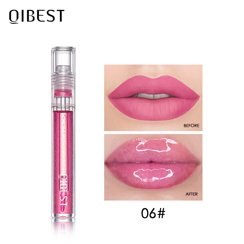 QIBEST Moisturizer Plumper Lip Gloss Long Lasting Transparent Lipgloss Base Watery Luster Glossy Lip Tint Waterproof Lips Makeup