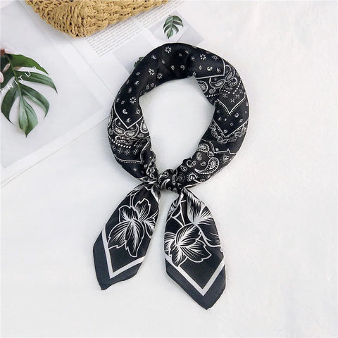 Fashion Cashew Flower Print Silk Scarf Women's Scarves Orange Silk Satin Head Scarves Bandana Hair Tie Band New Hair Accessories