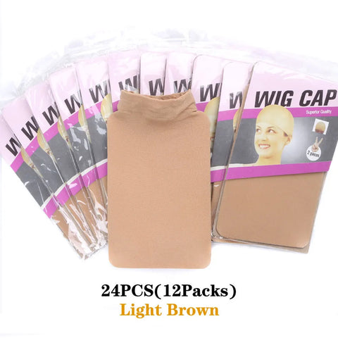 24Pieces (12 Packs) Wig Cap Fashion Stretchable Hair Nets 2Pcs/Pack Stocking Hair Cap Free Size Nylon Mesh Wig Net
