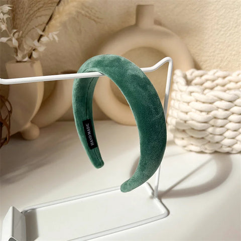 Fashion Korea INS Green Padded Womens Headband Woolen Autumn/Winter Hair Band Headwear Girl Wide Side Hair Hoop Hair Accessories