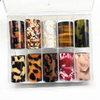 10 Rolls Leopard Print Nail Foils Transfer Paper Amber Nail Art Stickers Snake Skin Manicure Set Decal Animal Nails Decoration
