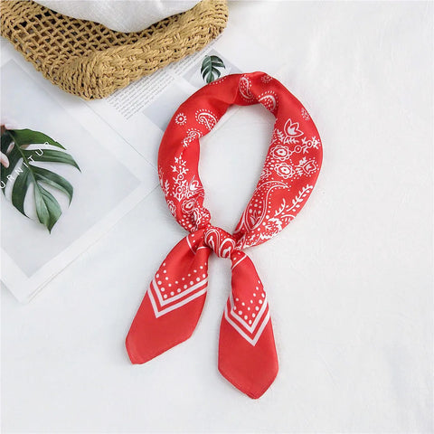 Fashion Cashew Flower Print Silk Scarf Women's Scarves Orange Silk Satin Head Scarves Bandana Hair Tie Band New Hair Accessories