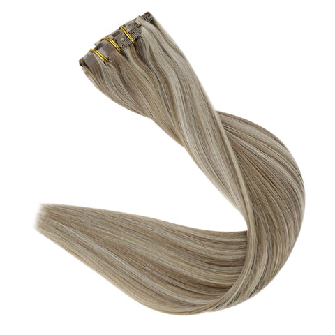 Full Shine Clip in Hair Extensions Human Hair 120g Seamless Invisible Clip In Extensions Human Hair Remy Balayage Blonde Color