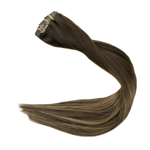 Full Shine Clip in Hair Extensions Human Hair 120g Seamless Invisible Clip In Extensions Human Hair Remy Balayage Blonde Color