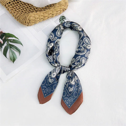 Fashion Cashew Flower Print Silk Scarf Women's Scarves Orange Silk Satin Head Scarves Bandana Hair Tie Band New Hair Accessories