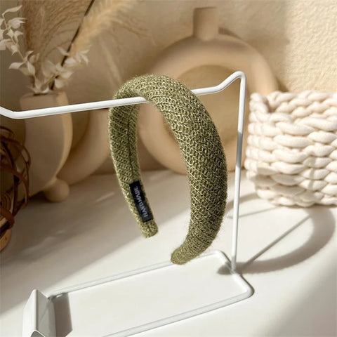 Fashion Korea INS Green Padded Womens Headband Woolen Autumn/Winter Hair Band Headwear Girl Wide Side Hair Hoop Hair Accessories