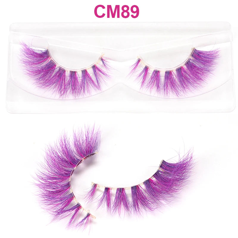 3D 5D Real Mink Strip Fake Colored Eyelashes Pink Green Purple Red Faux Lashes Colorful Rainbow Lashes for Cosplay Halloween