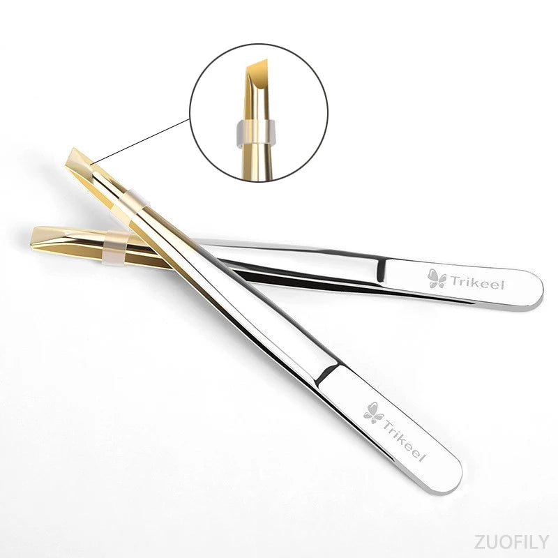 Stainless Steel Flat/Slant Tip Multifunction Tweezer Eyebrow Tweezer Face Hair Removal Make Up Tool False Eyelashes Tweezer Tool