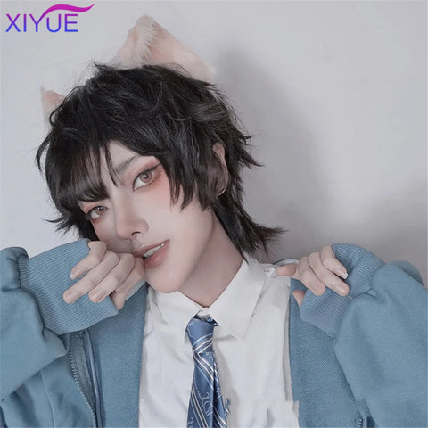 Short Synthetic Men's Breathable Wig Brown Men Boy Short Straight Cosplay Men Party Black Heat Resistant Synthetic Hair Wig