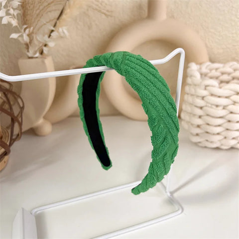 Fashion Korea INS Green Padded Womens Headband Woolen Autumn/Winter Hair Band Headwear Girl Wide Side Hair Hoop Hair Accessories