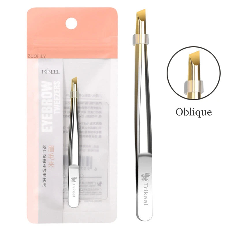 Stainless Steel Flat/Slant Tip Multifunction Tweezer Eyebrow Tweezer Face Hair Removal Make Up Tool False Eyelashes Tweezer Tool