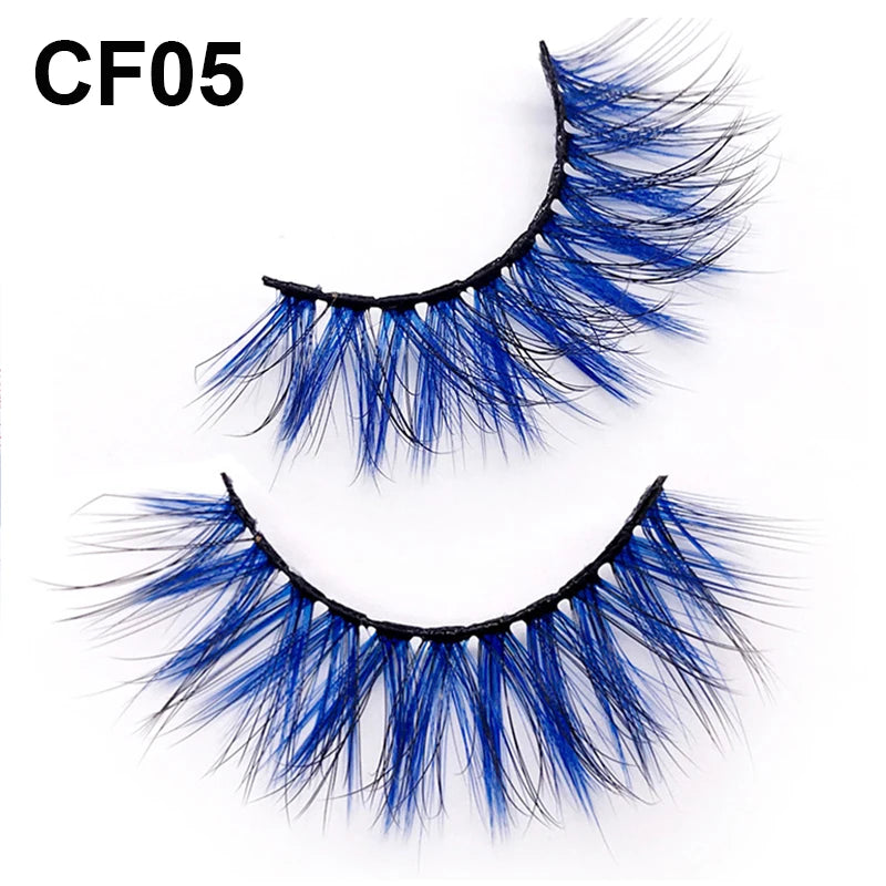 3D 5D Real Mink Strip Fake Colored Eyelashes Pink Green Purple Red Faux Lashes Colorful Rainbow Lashes for Cosplay Halloween