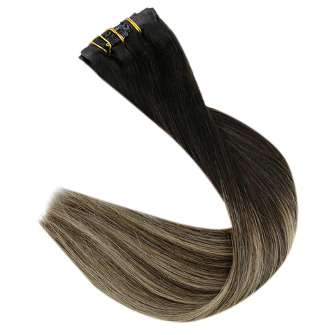 Full Shine Clip in Hair Extensions Human Hair 120g Seamless Invisible Clip In Extensions Human Hair Remy Balayage Blonde Color