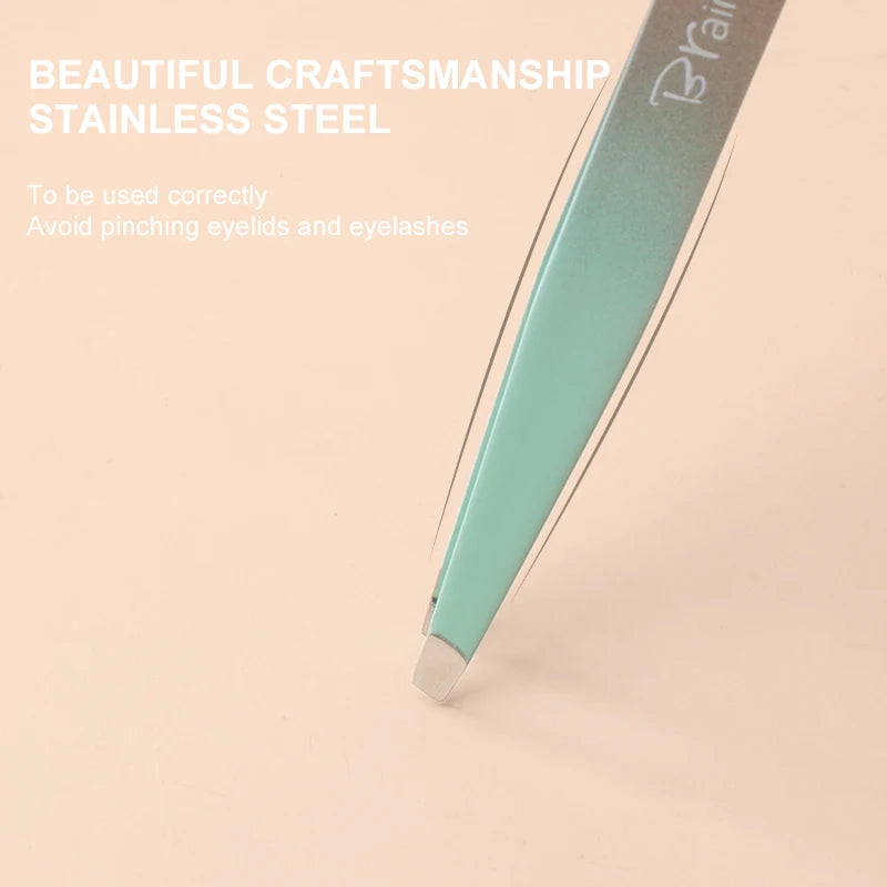 Brainbow Stainless Steel Eyebrow Tweezer 3pcs Set 10cm Slant Tip Point Tip Flat Tip Tweezers For Hair Removal Freeshipping
