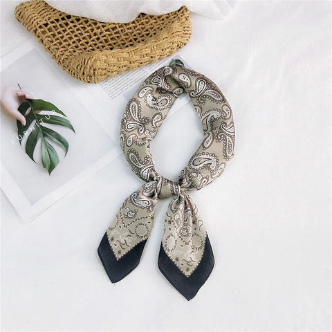 Fashion Cashew Flower Print Silk Scarf Women's Scarves Orange Silk Satin Head Scarves Bandana Hair Tie Band New Hair Accessories