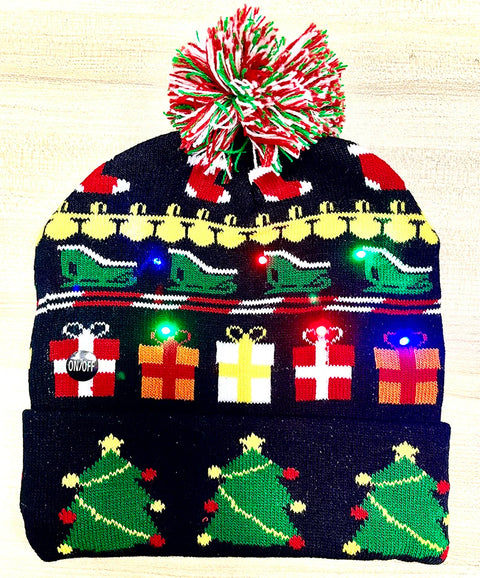 NEW 50 Designs LED Christmas Hats Beanie New Year Knitted Illuminate Warm Hat Christmas Tree Snowman Kids Adults Hat