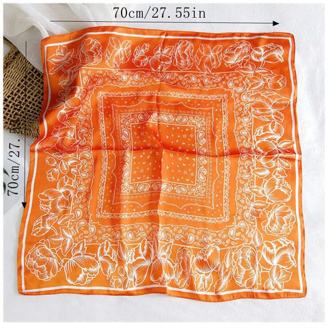 Fashion Cashew Flower Print Silk Scarf Women's Scarves Orange Silk Satin Head Scarves Bandana Hair Tie Band New Hair Accessories