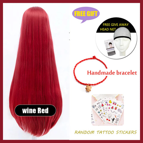 HUAYA 100cm Long Straight Wig Synthetic Cosplay Wig for Women Blonde Red Pink Grey Purple 23 Colors False Hair Christmas Wigs