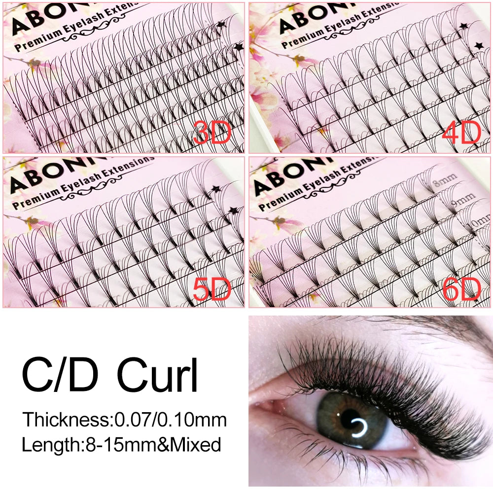 ABONNIE Premade Volume Fans Short Stem 3d/4d/5d/6d Russian  Eyelash Extension Mink Eyelash Extension All Size Lashes Tray