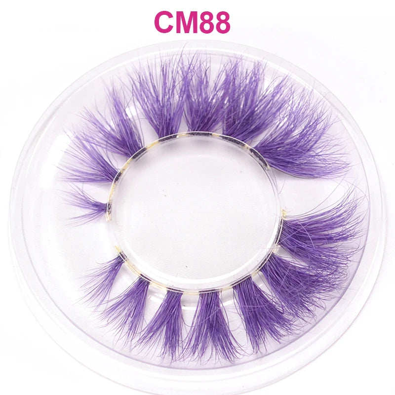 3D 5D Real Mink Strip Fake Colored Eyelashes Pink Green Purple Red Faux Lashes Colorful Rainbow Lashes for Cosplay Halloween