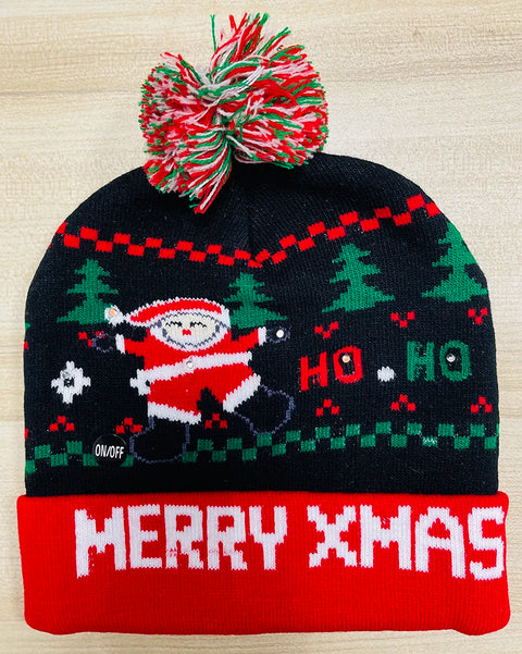 NEW 50 Designs LED Christmas Hats Beanie New Year Knitted Illuminate Warm Hat Christmas Tree Snowman Kids Adults Hat