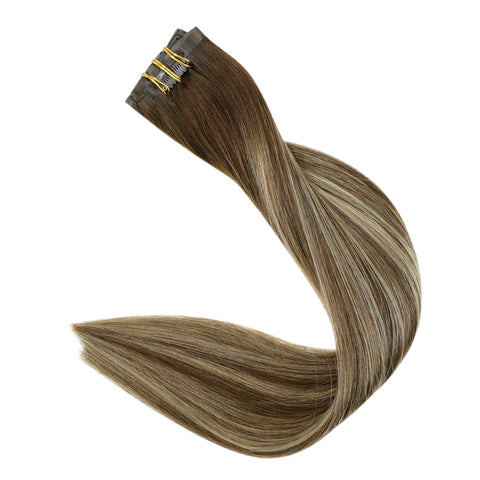 Full Shine Clip in Hair Extensions Human Hair 120g Seamless Invisible Clip In Extensions Human Hair Remy Balayage Blonde Color