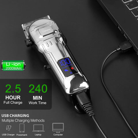 Hatteker Professional Electric Hair Clipper for Men USB Cordless Hair Trimmer Barber Machine with Hairdressing Cape Set