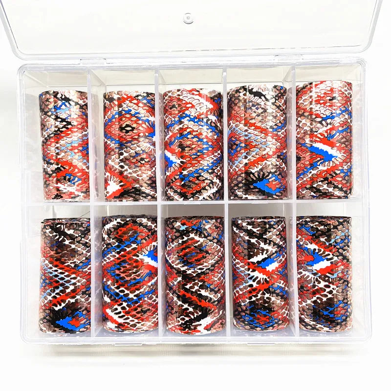 10 Rolls Leopard Print Nail Foils Transfer Paper Amber Nail Art Stickers Snake Skin Manicure Set Decal Animal Nails Decoration